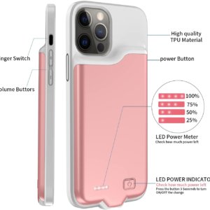 iPhone 12 Pro Max Portable Soft Rubber Slim Protective Charging Case 5500mAh (Pink)